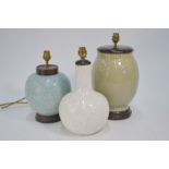 Three Chinese crackle glaze lamp bases,