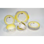 A Shelley Art Deco yellow and grey part tea service, pattern W12128/W, Regent shape,