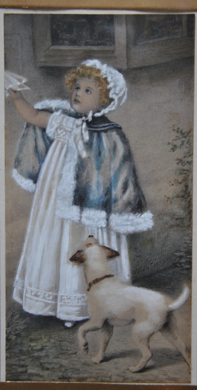 Helen Jackson - Study of a young girl with fur trimmed cape with her dog,