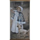 Helen Jackson - Study of a young girl with fur trimmed cape with her dog,