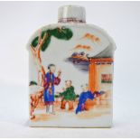 A Chinese famille rose tea caddy of typical rectangular form decorated on both front and back with