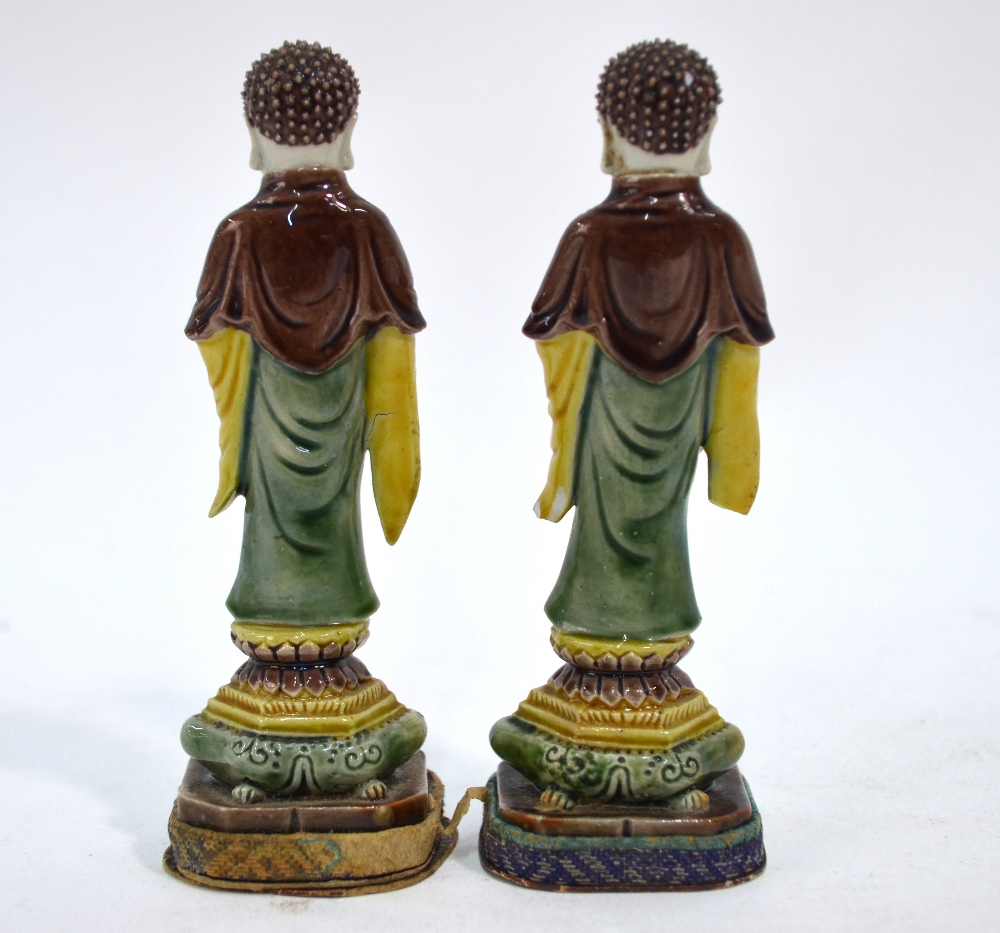 A Chinese associated pair of egg and spinach standing figures of Amitayus or Sakyamuni; - Image 5 of 6