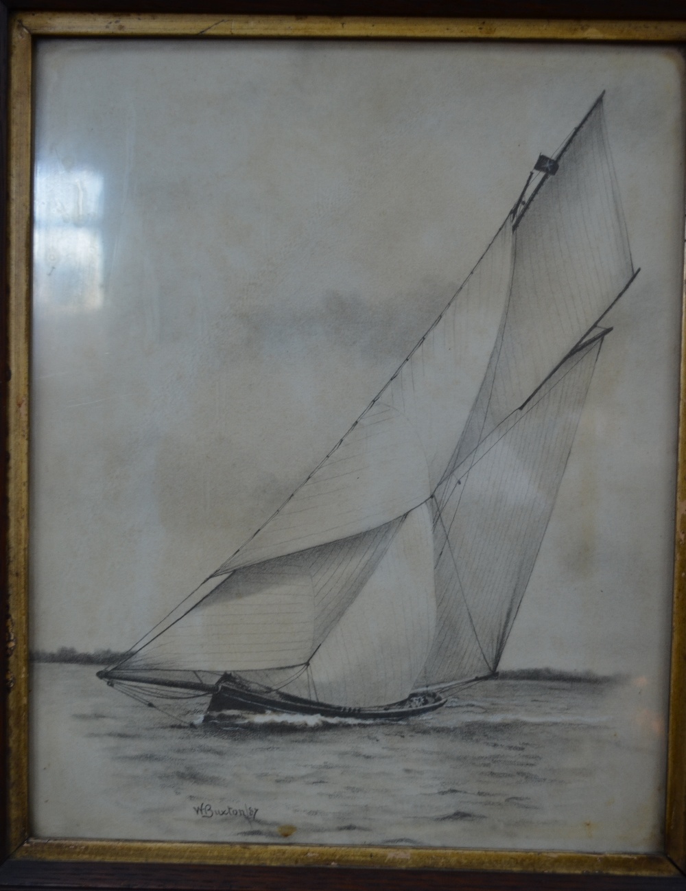 W Buxton, a pair of pencil and bodycolour drawings of sailing yachts, signed and dates (18) 87, - Image 2 of 5