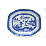 An 18th century Chinese blue and white tureen stand of octagonal form decorated with pagoda and