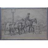 Count Stanislao Grimaldi del Poggetto (1825-1903) - Figure leading horses over a bridge, pencil,