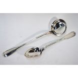 An 18th century French fiddle pattern soup ladle and matching basting spoon, Paris Assay,
