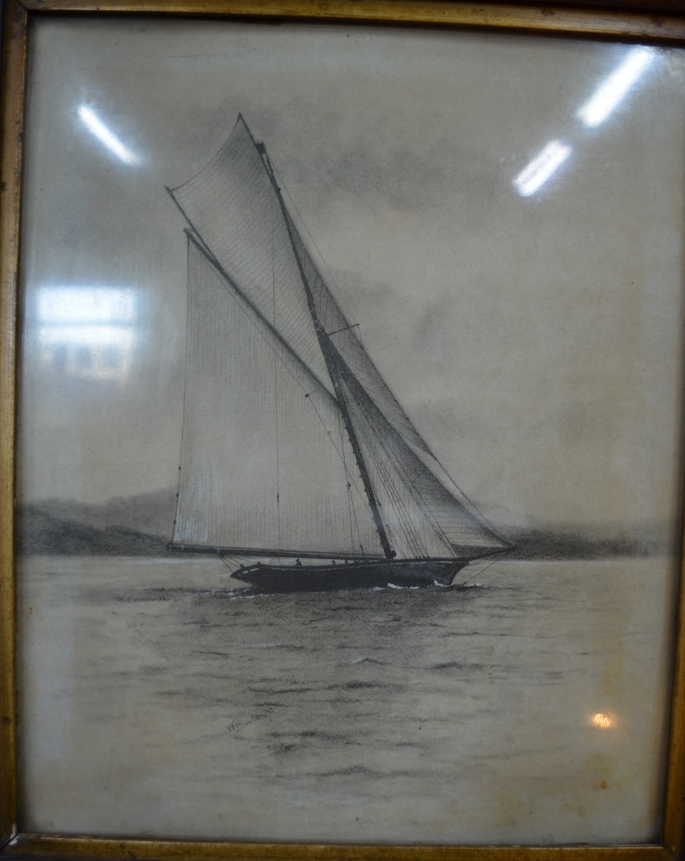 W Buxton, a pair of pencil and bodycolour drawings of sailing yachts, signed and dates (18) 87, - Image 4 of 5