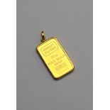 A 20 g fine gold Credit Suisse ingot pendant in spectacle pendant mount