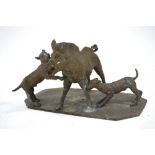 A cast brass/bronze animalier group of a warthog and young, on plinth base,