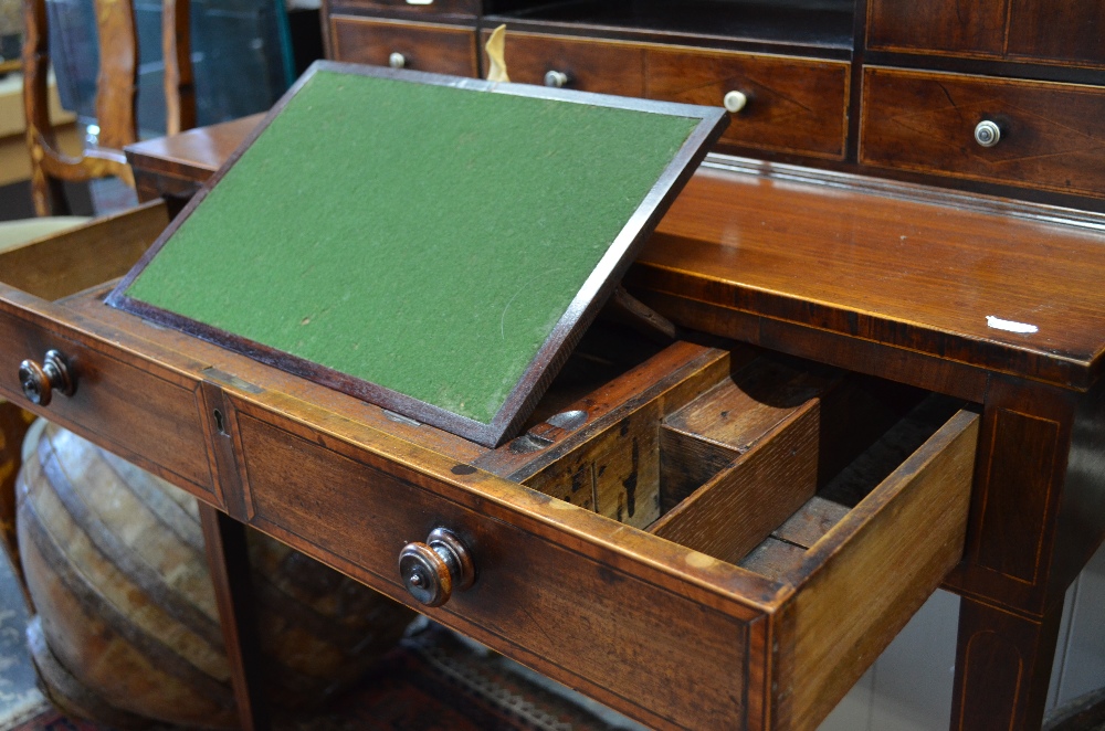 A 19th century cross-banded and diamond inlaid mahogany writing table in bonheur de jour style, - Image 4 of 6