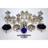 AMENDED DESCRIPTION - Five various silver condiments to/w a pair of electroplated shell open salts,