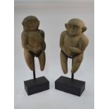 A companion pair of archaistic Temple stone monkeys from Sri Lanka, approx.