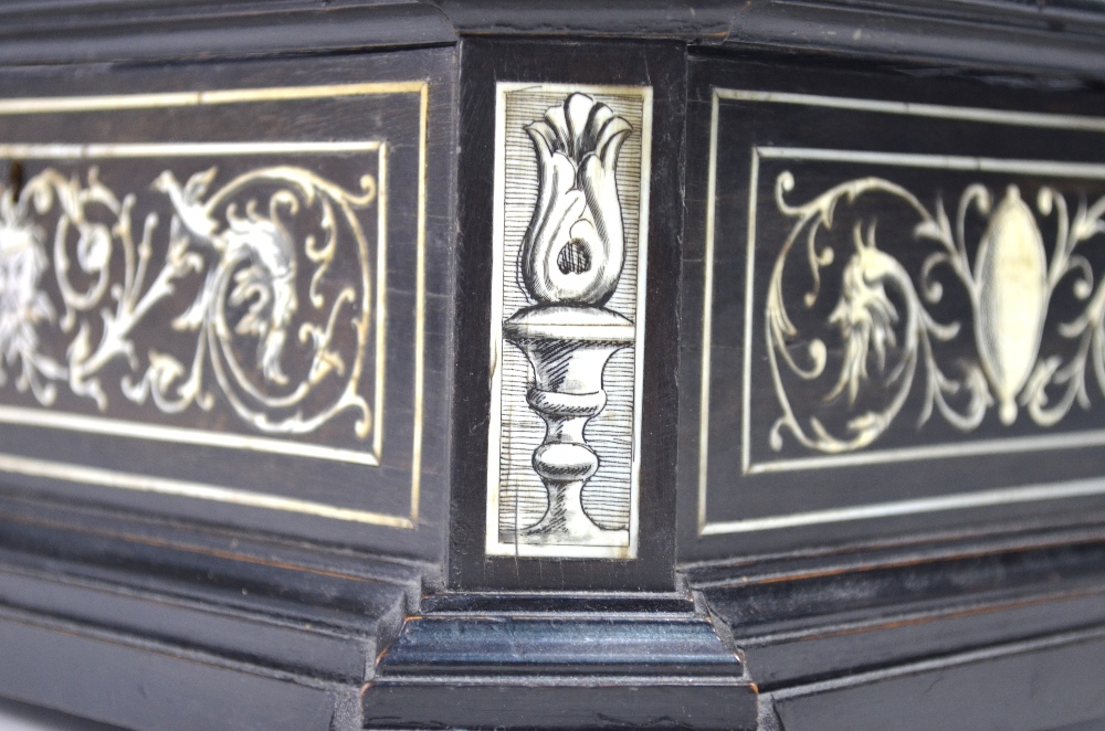 A 19th century Italian bone inlaid ebonised casket, - Image 3 of 6