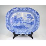 An early 19th century Spode pearlware blue and white transfer decorated meat plate incorporating a