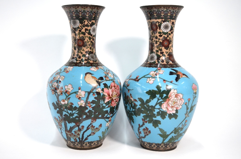 A pair of Japanese cloisonne enamel vases; - Image 2 of 6