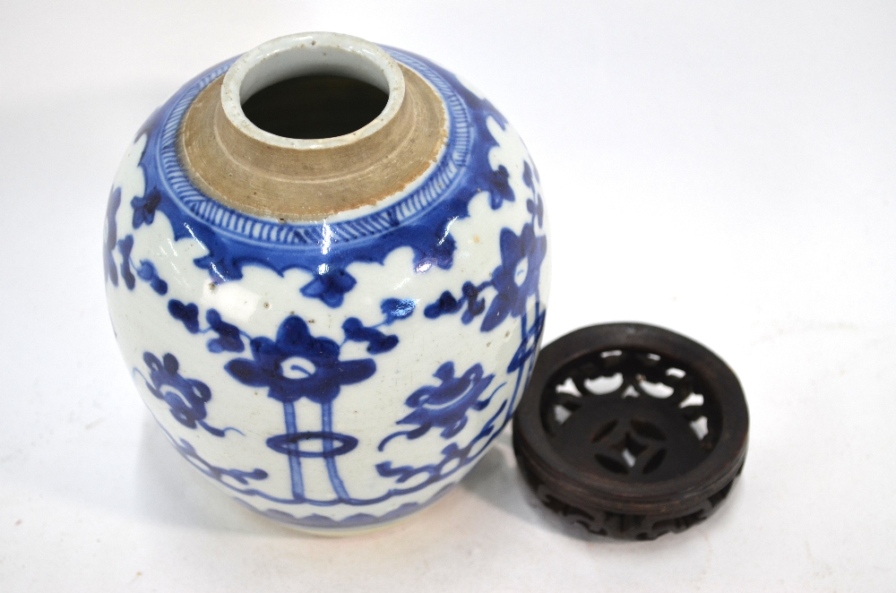 A Chinese blue and white oviform vase or ginger jar with associated wood cover; - Image 4 of 5