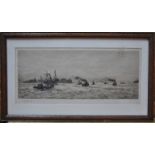 After W L Wyllie (1851-1931) - Portsmouth Harbour in war time, etching, pencil signed to lower left,