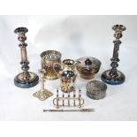 A pair of French Empire-style electroplated baluster candlesticks, 26 cm high,