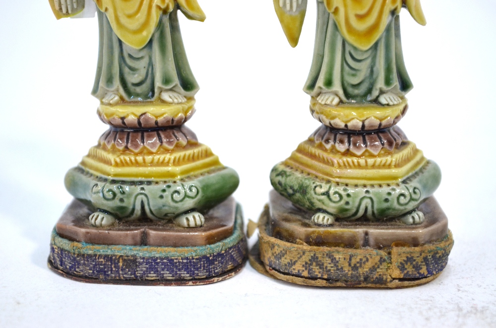 A Chinese associated pair of egg and spinach standing figures of Amitayus or Sakyamuni; - Image 4 of 6