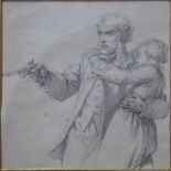 Count Stanislao Grimaldi del Poggetto (1825-1903) - Man protecting child with pistol, pencil sketch,