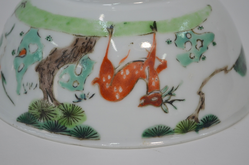 A Chinese pair of enamelled bowls decorated with the Daoist theme of pine, cranes and deer, - Image 12 of 12