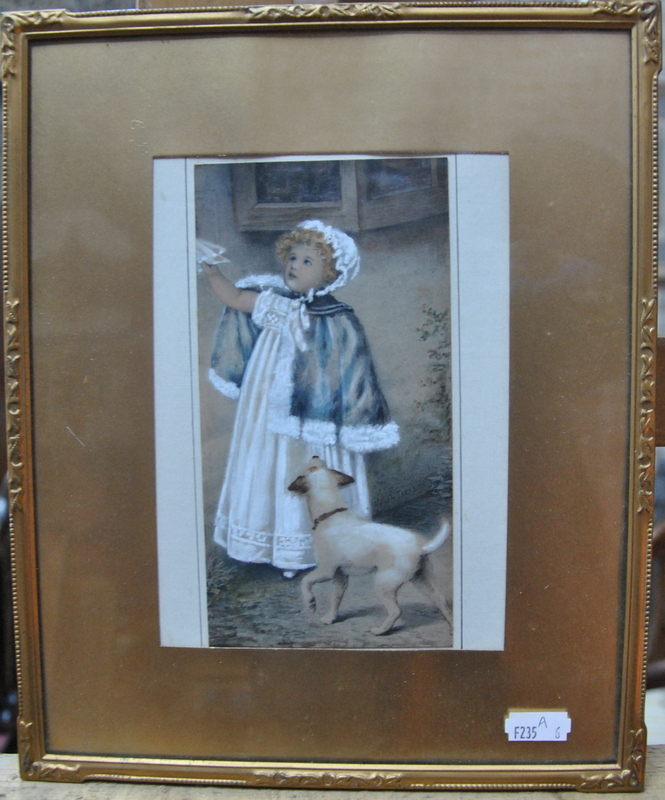 Helen Jackson - Study of a young girl with fur trimmed cape with her dog, - Image 2 of 3