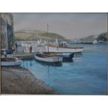 Donald Greig (1916-2009) - 'Awaiting the ferry, Salcombe', oil on canvas, signed lower left,
