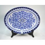 Brown-Westhead Moore & Co oval blue and white meat plate incorporating a gravy well,