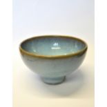 A Chinese Junyao bowl with thick and even, slightly mottled, turquoise glaze,