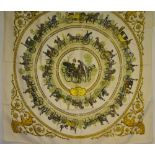 A Hermes silk scarf - 'La Promenade de Longchamps' designed by Ledoux, complete with original box,