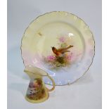 A Locke & Co, Worcester blush ground cream jug painted with a scene of Loch Achray by H Stinton,
