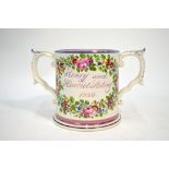 A 19th century Staffordshire lustre Ware loving cup celebrating the marriage of Henry & Harriet