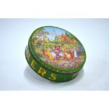 A Huntley & Palmer 'Rude' biscuit tin, the pictorial cover depicting a garden tea party,