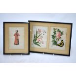 Three Chinese pith or rice paper paintings,