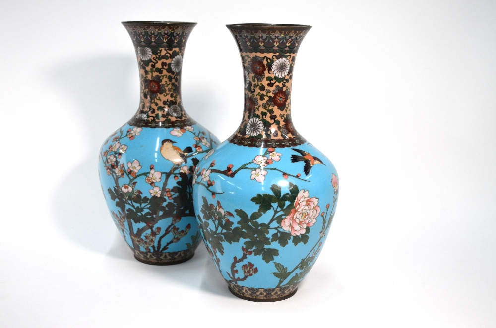 A pair of Japanese cloisonne enamel vases;