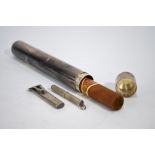 A Sterling cigar tube to/w a button-hole liner (for flower-stem),