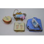 Four various Limoges porcelain novelty patch-boxes - Blue shirt and iron' ,