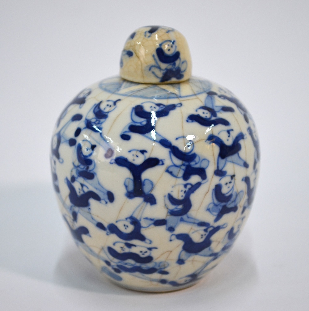 A Chinese small blue and white oviform vase and cover,