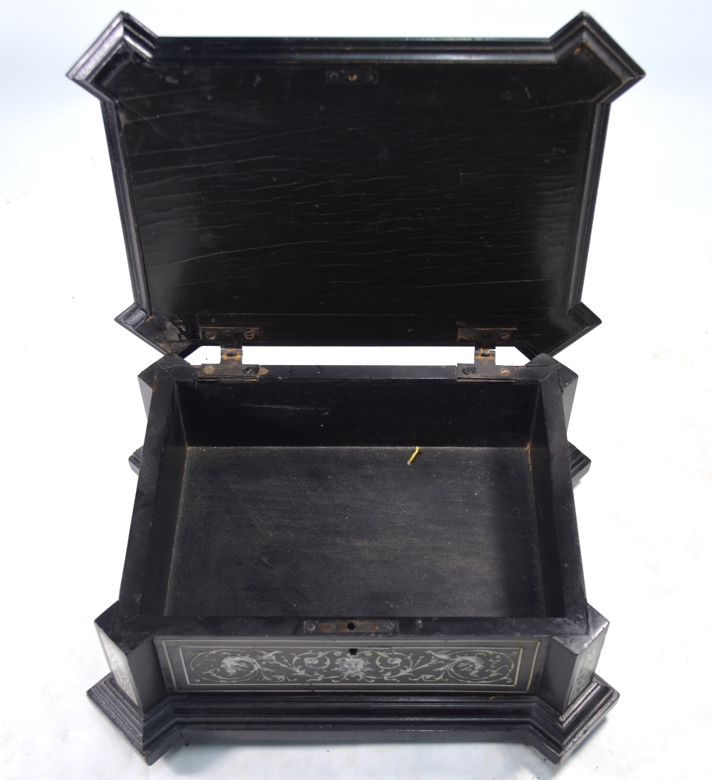 A 19th century Italian bone inlaid ebonised casket, - Image 2 of 6