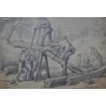 Count Stanislao Grimaldi del Poggetto (1825-1903) - Woodcutters, pencil and ink,