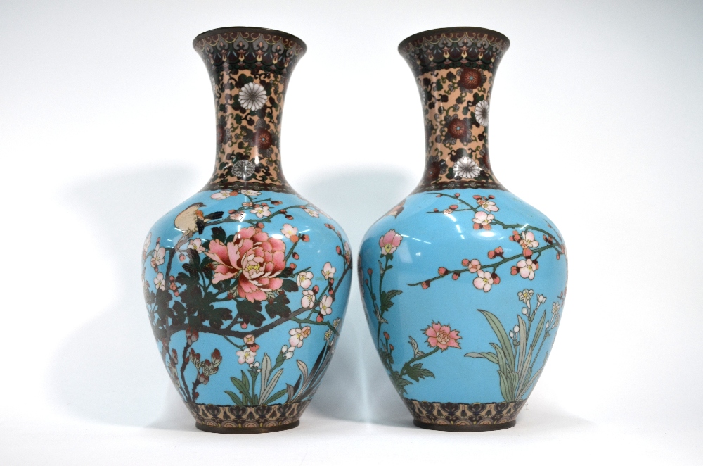 A pair of Japanese cloisonne enamel vases; - Image 3 of 6