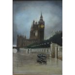 English school - River Thames view looking towards the Palace of Westminster and Elizabeth Tower,