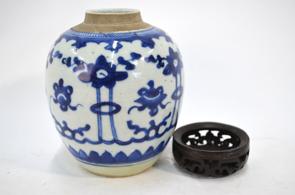 A Chinese blue and white oviform vase or ginger jar with associated wood cover; - Image 3 of 5