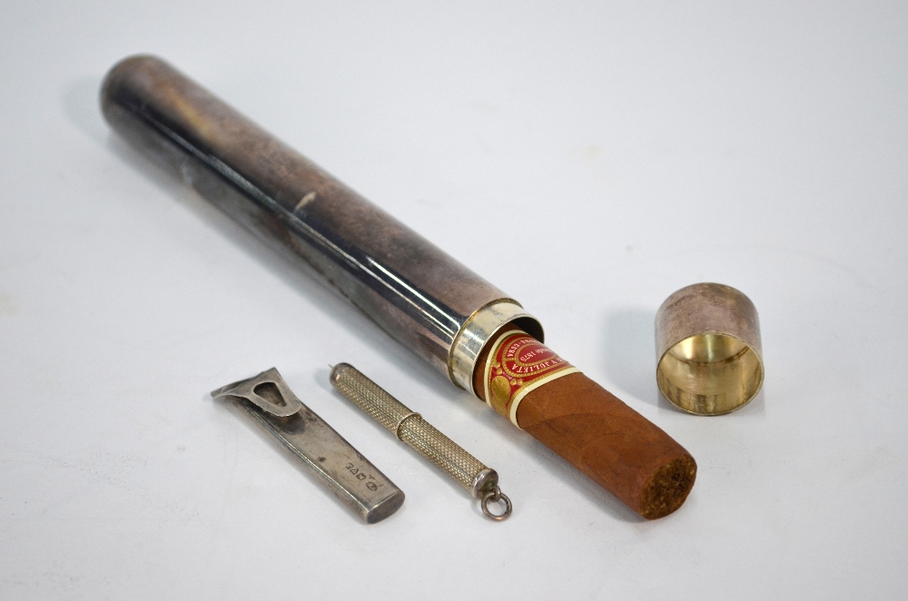 A Sterling cigar tube to/w a button-hole liner (for flower-stem), - Image 2 of 5