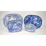 Two early 19th century small blue and white platters - Davenport platter decorated with Asian
