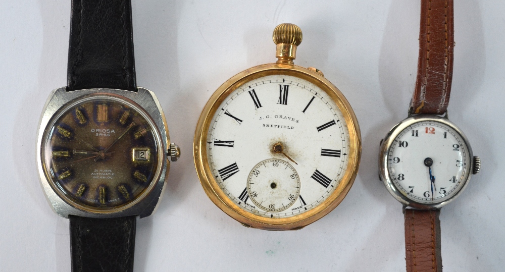 An 18k Swiss open-faced pocket watch with top-wind movement, retailed by J. G. - Image 2 of 3