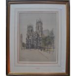 After Cecil Aldin (1870-1935) - A pair of cathedral view coloured prints - York Minster and