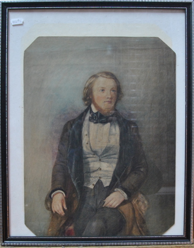English school - Portrait of a seated gentleman, watercolour, 39.5 x 29. - Image 2 of 2