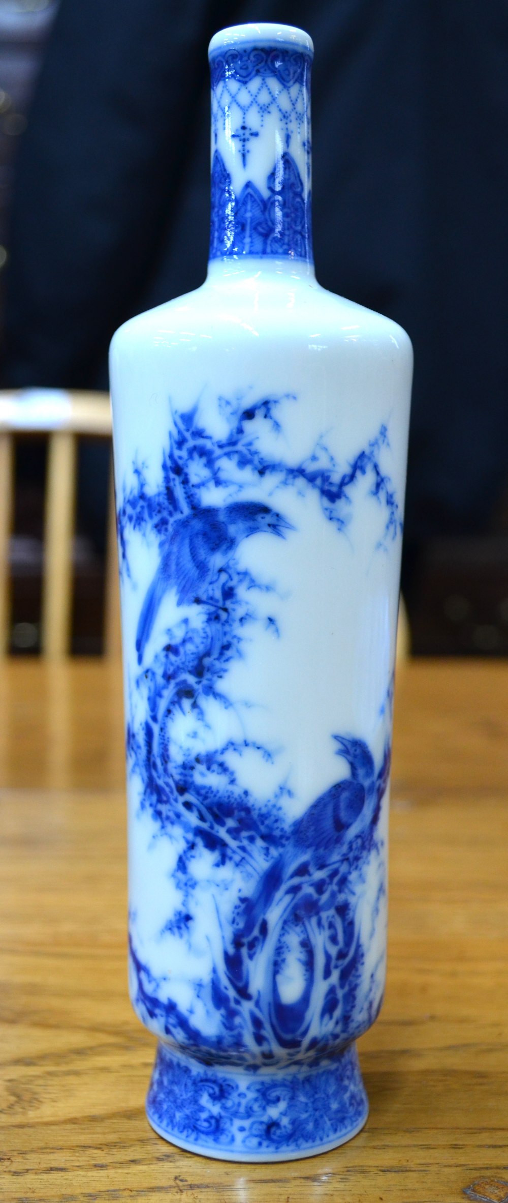 A Chinese blue and white vase with cylindrical neck and tapering body, - Image 7 of 13