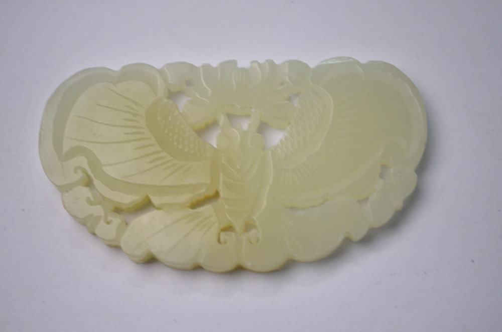 A Chinese small green jade applique or other ornament of mottled white hue, - Image 6 of 10
